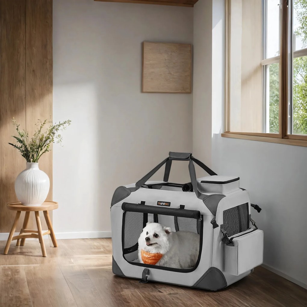 Bolsa dobrável de transporte para cães 60 x 42 x 42 cm cinzento