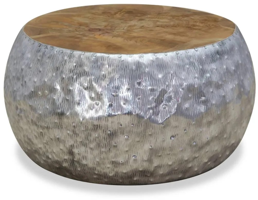 Mesa de centro em teca e alumínio 60x60x30 cm