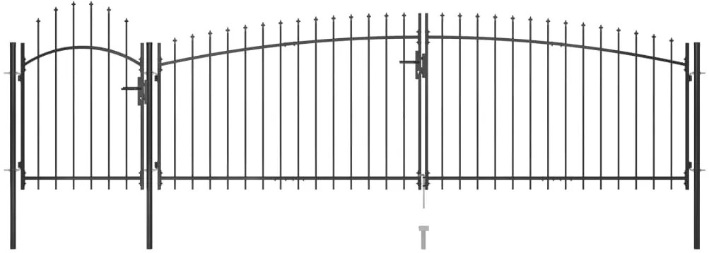 vidaXL Portão p/ cerca de jardim com topo em lanças 5x1,75 m aço preto