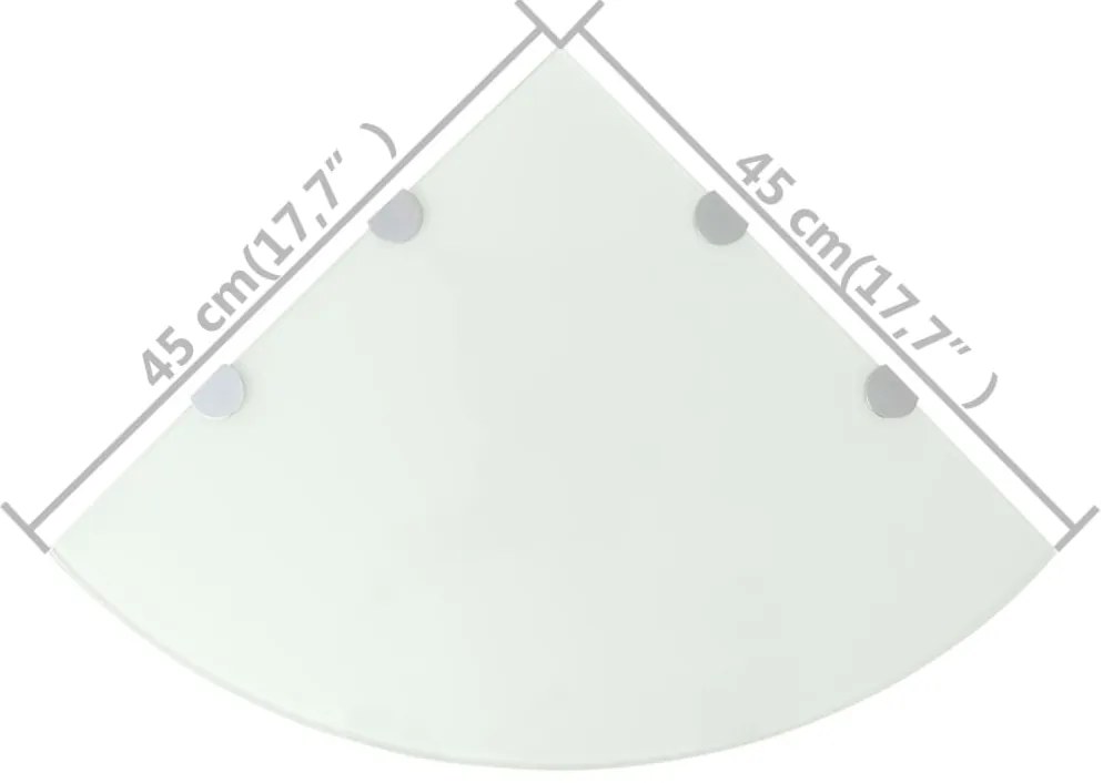 Prateleiras canto 2 pcs suportes cromados 45x45cm vidro branco