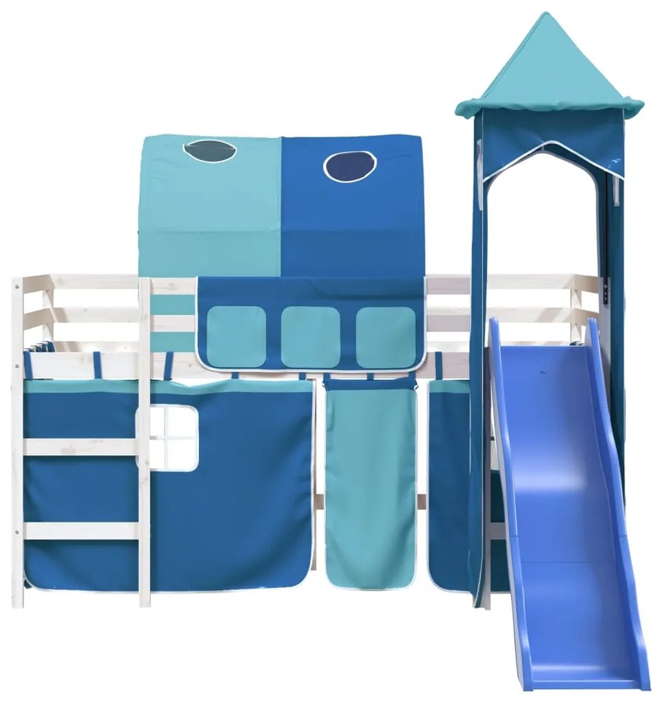 Cama alta para criança com torre 80x200 cm pinho maciço azul