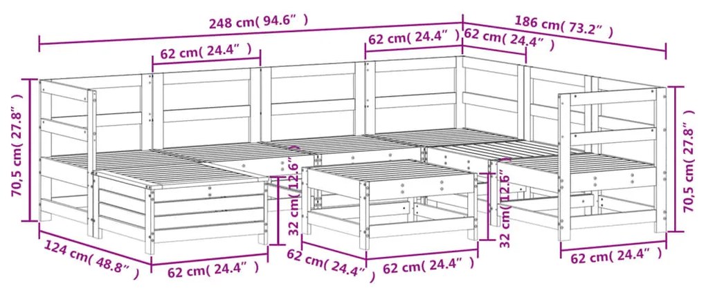 8 pcs conjunto sofás de jardim pinho maciço