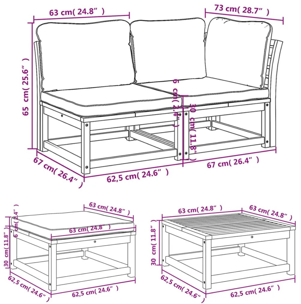 8 pcs conjunto lounge jardim c/almofadões madeira maciça acácia
