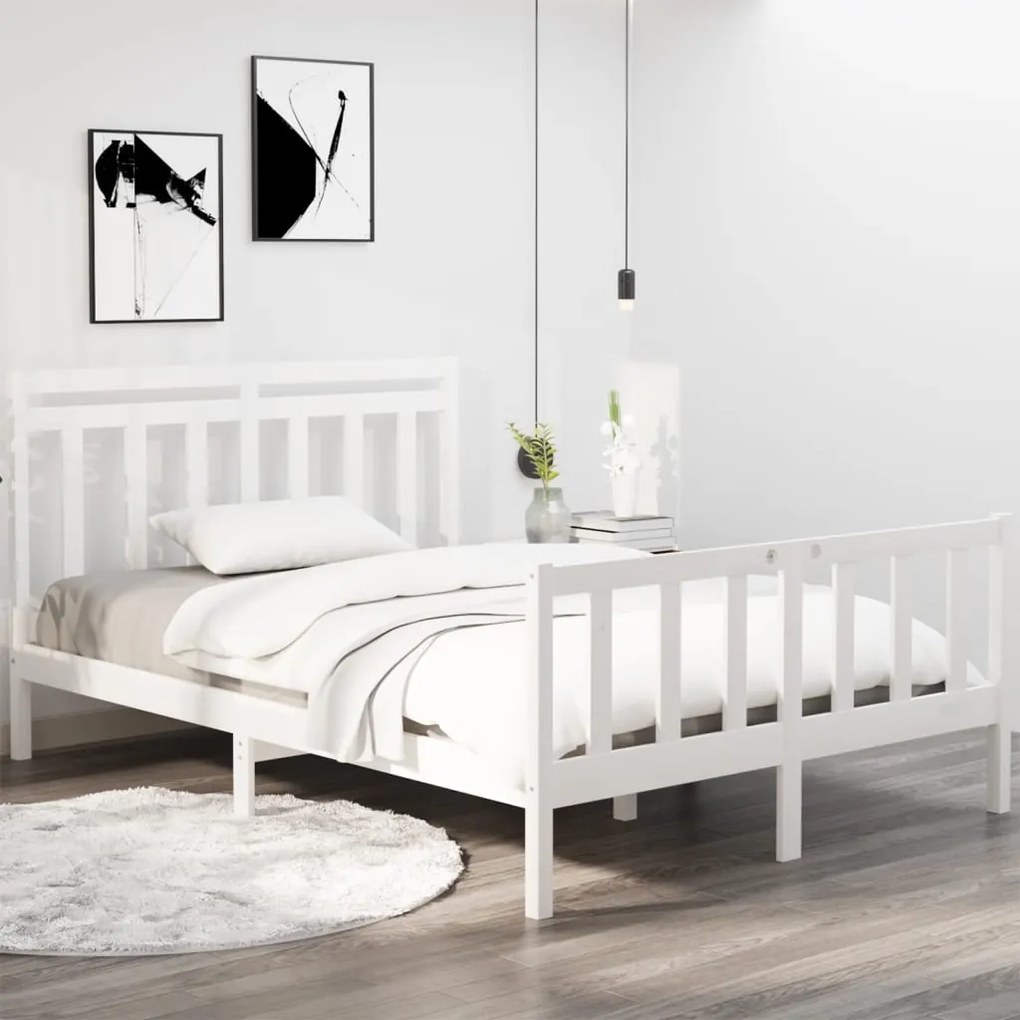 vidaXL Estrutura cama pequena casal 120x190 cm pinho maciço branco