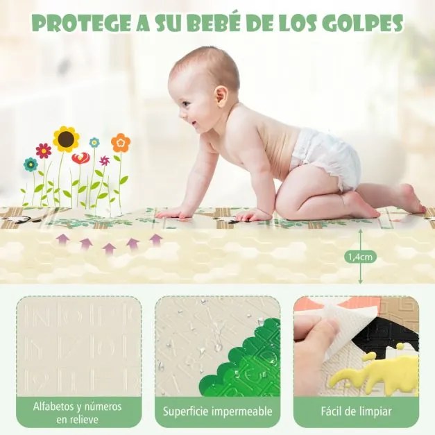Tapete infantil dobrável dupla face com panda e girafa, bolsa de transporte, tapete de brincar impermeável e reversível, 200 x 180 cm Multicolor