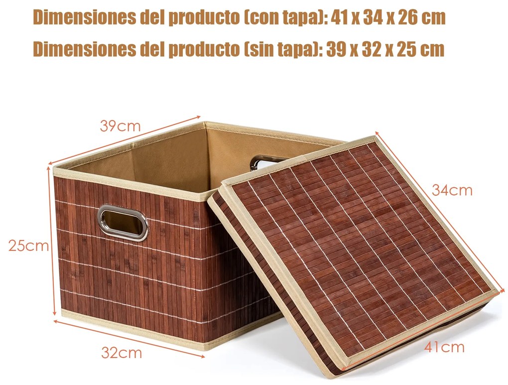 2 Cestos de Tecidos de Bambu Organizador de Cestos com Tampa e Pega Fácil Dobrar e Limpar l 41 x 34 x 26 cm Café