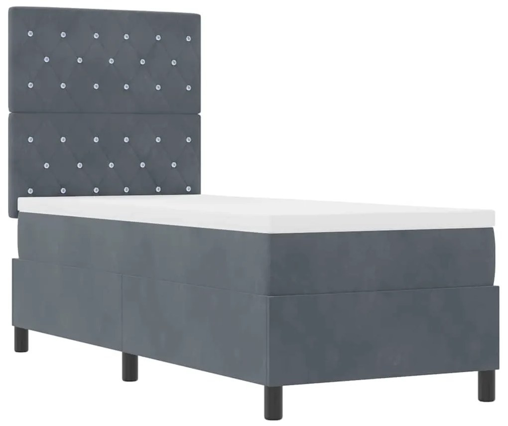 Cama Box Spring com Colchão &amp; LED Cinza Escuro 80x200 cm Veludo