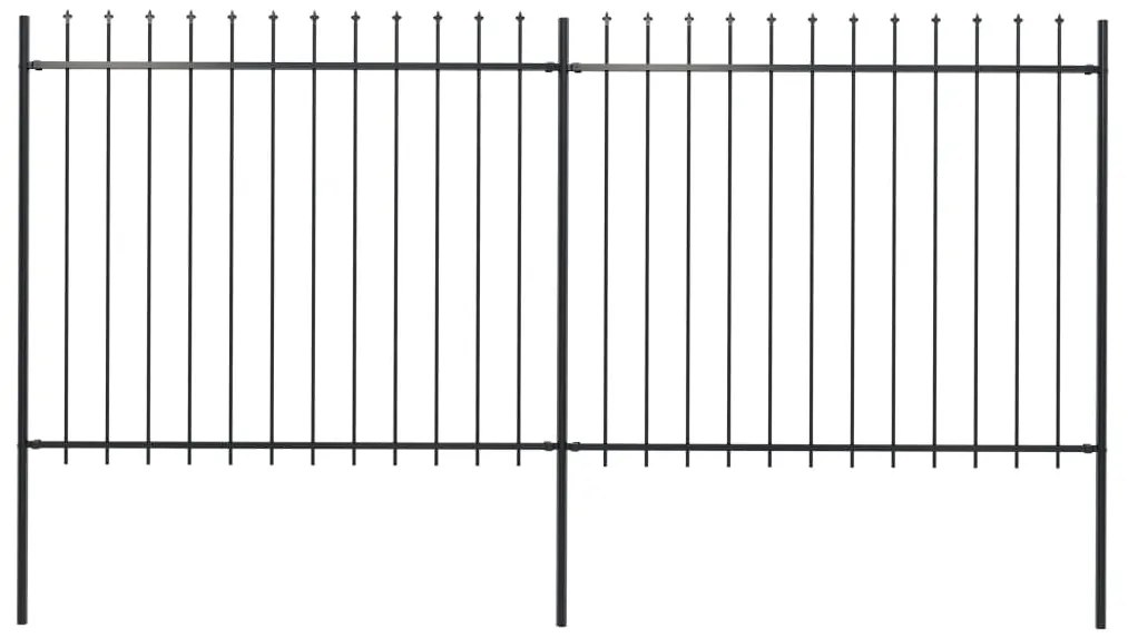 vidaXL Cerca de jardim com topo em lanças 3,4x1,5 m aço preto
