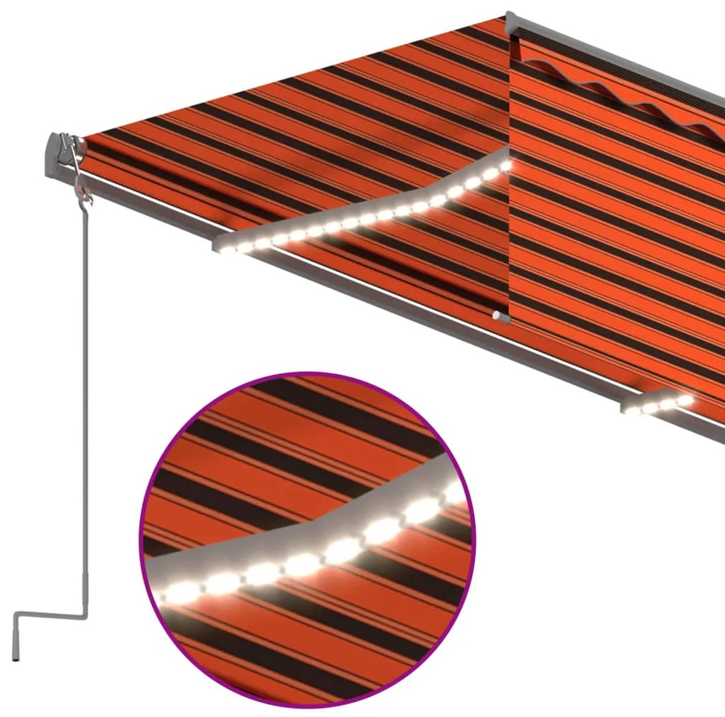 Toldo retrátil manual com estore e LED 5x3 m laranja e castanho