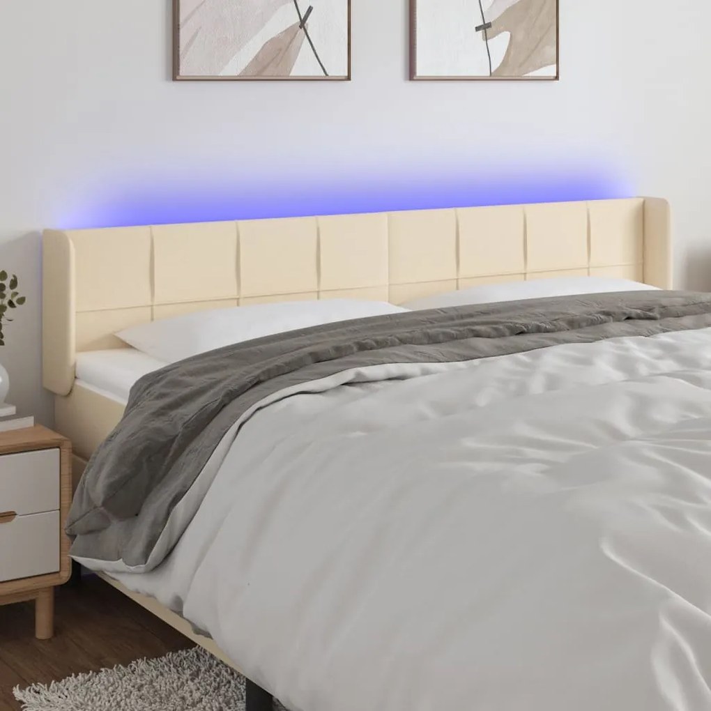 Cabeceira de cama c/ luzes LED tecido 183x16x78/88 cm cor creme