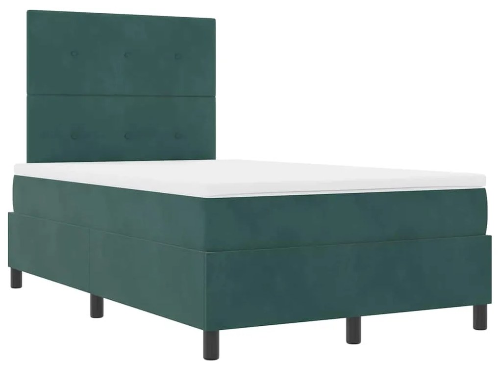 Cama Box com Colchão e LED Verde Escuro 120x190 cm Veludo