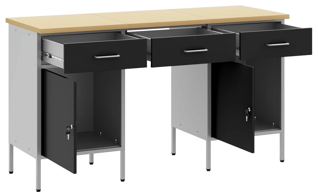 Conjunto de Armários e Mesa de Trabalho em 3 Peças VidaXL Preto em Mad
