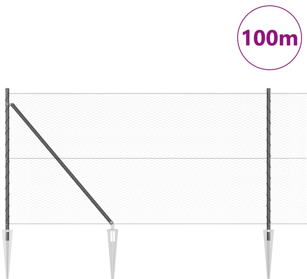 Cerca Hexagonal vidaXL Cinza 1x100 m Aço