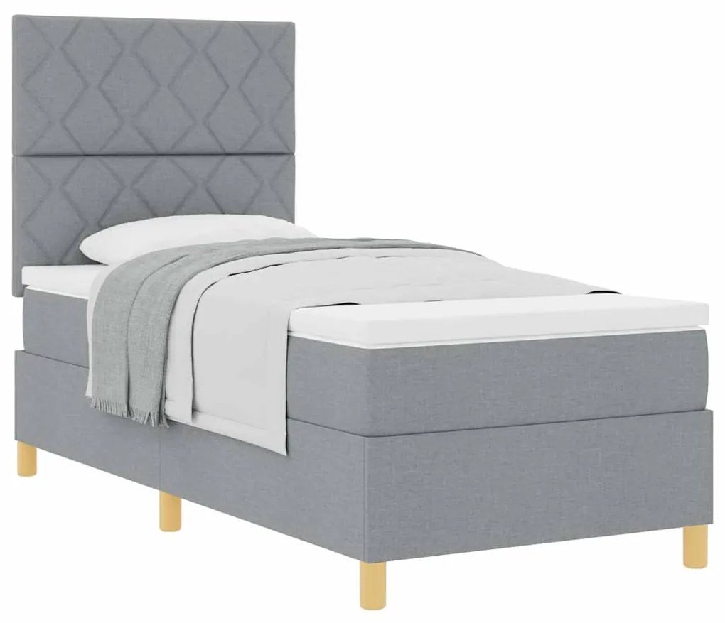 Cama Box Spring com Colchão Cinza Claro 90x200 cm Tecido