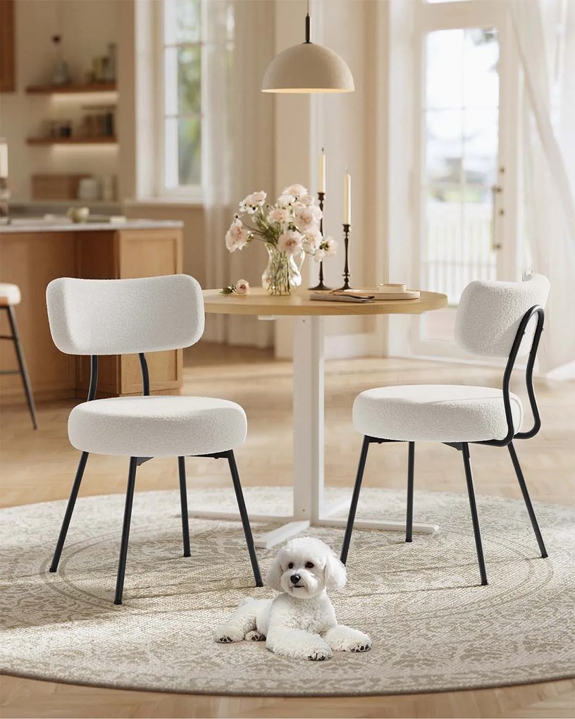 Conjunto de 2 cadeiras de sala de jantar com superfície em velo branco creme