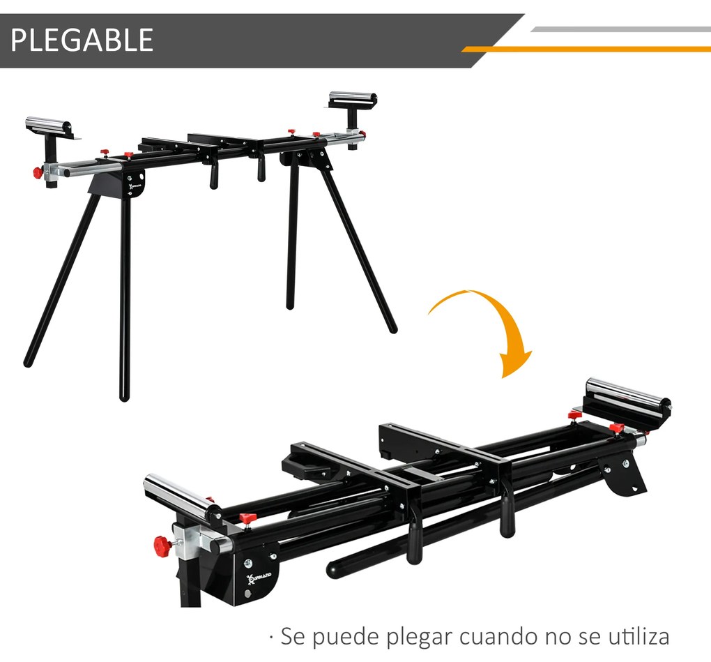 DURHAND Suporte portátil dobrável para serra de esquadria com altura ajustável e extensível Fácil de transportar e armazenar 213x64x102 cm Preto