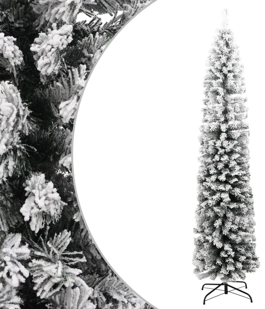 320955 vidaXL Árvore de Natal artificial fina com neve 210 cm PVC verde