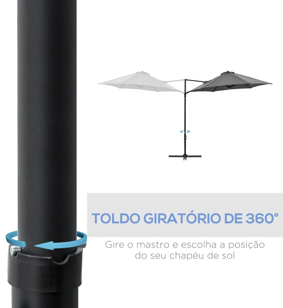 Outsunny Chapéu de Sol de Jardim Ø256x245cm Chapéu de Sol Excêntrico Rotação 360° com Abertura Manual e Base Cruzada para Pátio Varanda Exterior Cinza Escuro
