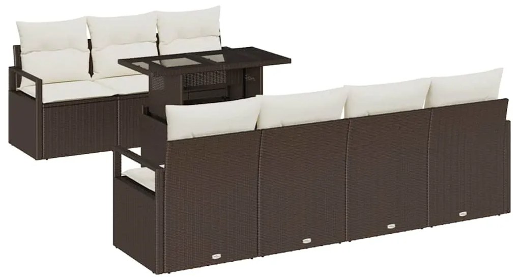 Conjunto de Sofá Jardim vidaXL 8 Peças com Almofadas Castanho Rattan P