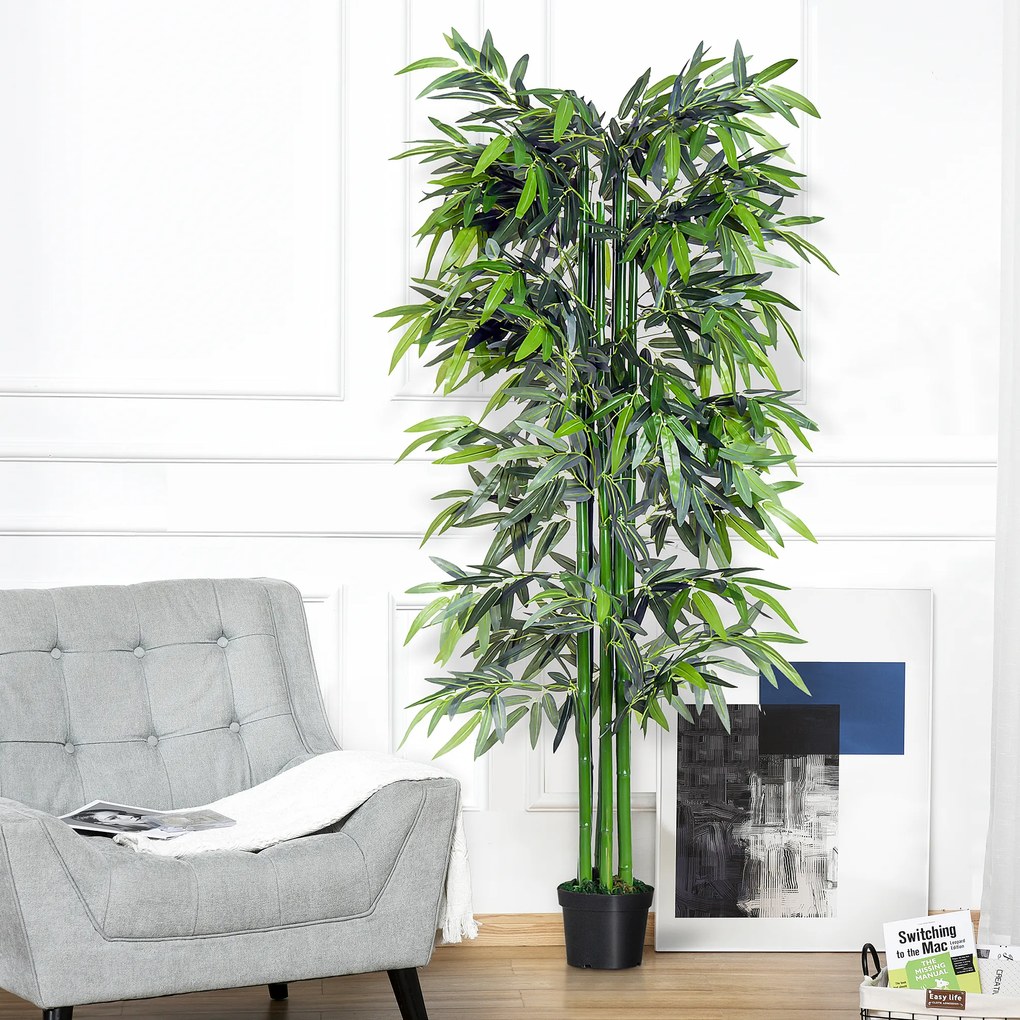 Bambu artificial XXL, 1,80 m de altura, árvore artificial, folhas densas e realistas, vaso incluído, preto e verde