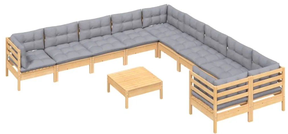 11 pcs conjunto lounge de jardim c/ almofadões cinza pinho