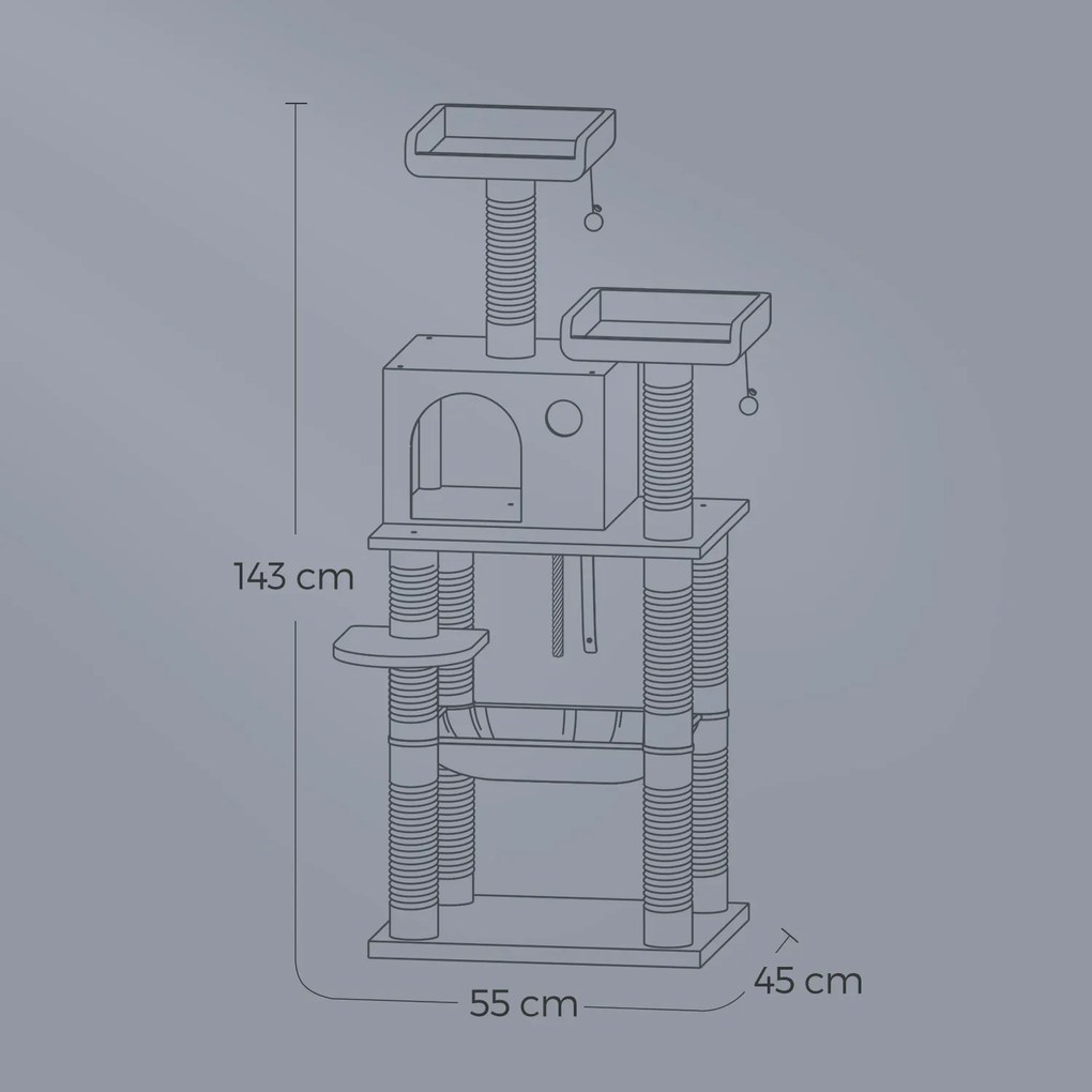 Arranhador para gatos com 11 colunas para arranhar 55 x 45 x 143 cm cinzento