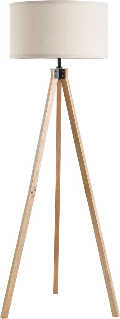 Candeeiro de pé com três pés, 40 W máx., 45 x 45 x 152 cm, madeira de pinho e linho bege