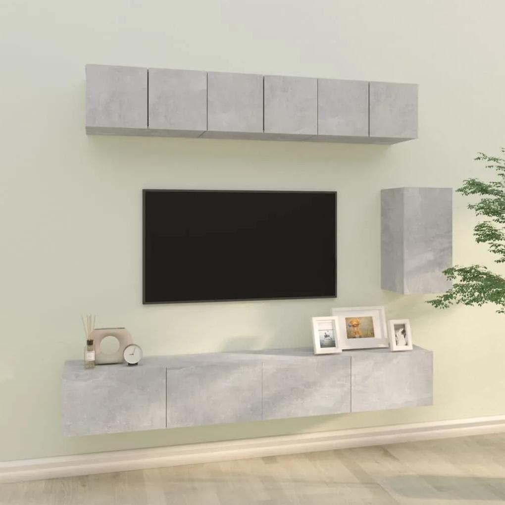 6 pcs conjunto móveis TV derivados de madeira cinzento cimento