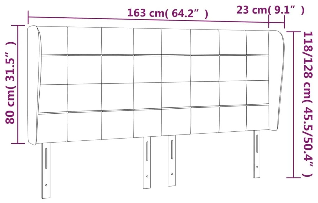 Cabeceira cama c/ abas veludo 163x23x118/128 cm rosa