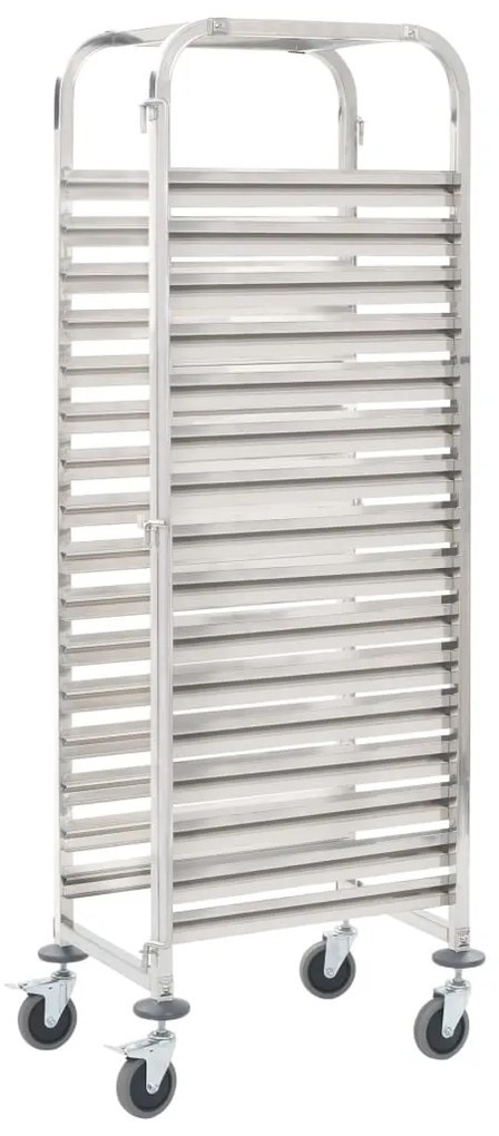 vidaXL Carrinho cozinha p/ 16 bandejas 38x55x163 cm aço inoxidável