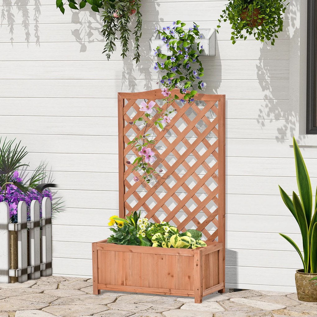Floreira com Treliça de Madeira Caixa de Plantio com Suporte para Plantas Trepadeiras para Cultivos 70x28x117 cm Madeira