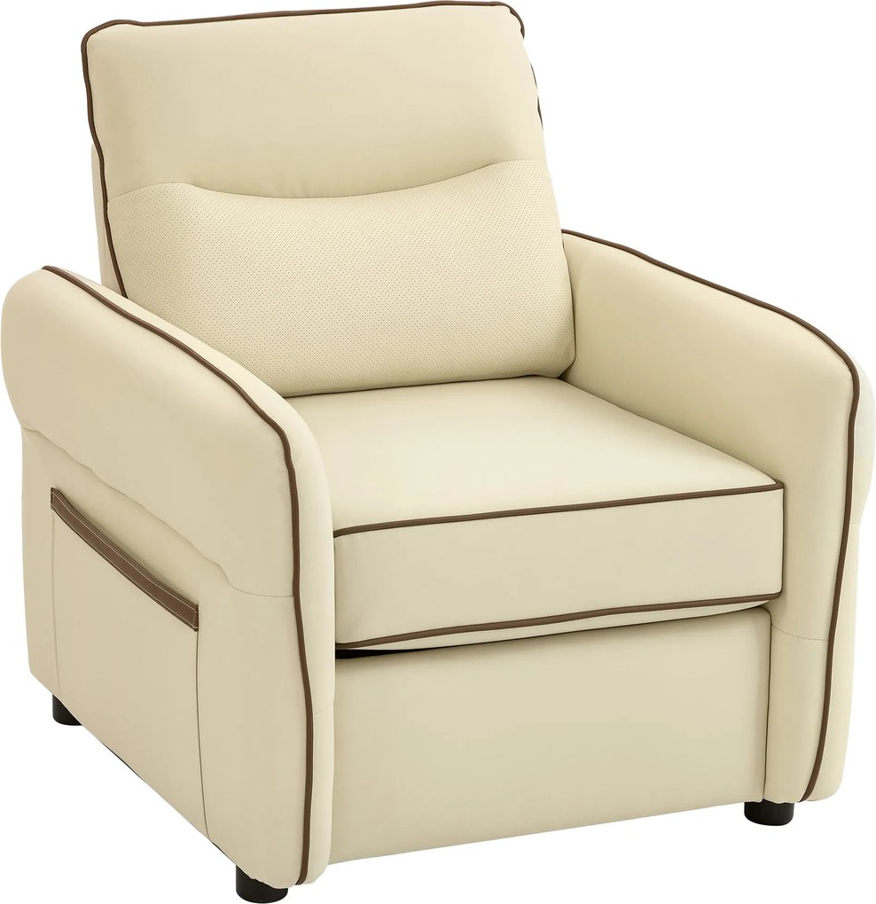 HOMCOM Poltrona Sala de Estar Estofada em Couro Sintético Poltrona Relax Moderna com Assento Largo Acolchoado Espesso 80x81x90 cm Bege | Aosom Portugal