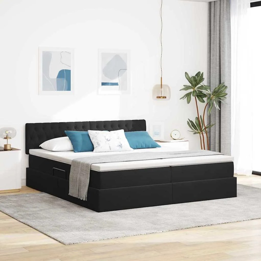 vidaXL Cama com Armazenamento com colchão Preto 100 x 200 cm
