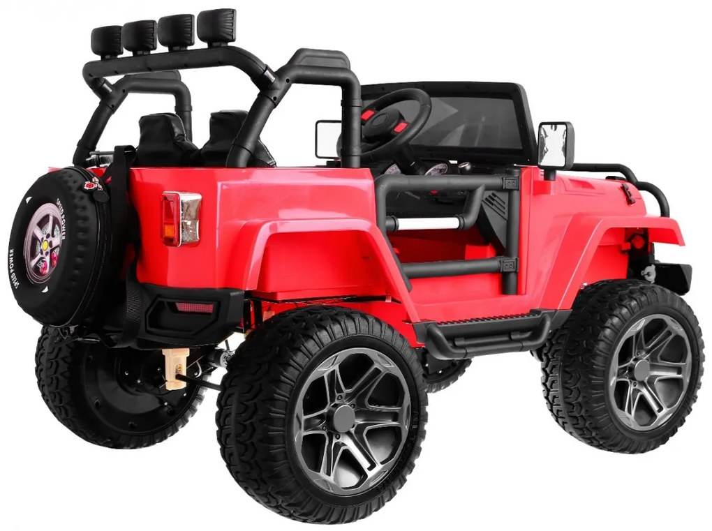 Jipe elétrico para Crianças 24V 4x4 2 Lugares The Monster Jeep Rodas de EVA, Assento de couro Vermelho