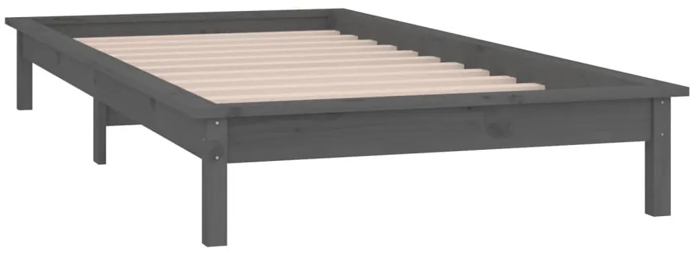 Estrutura cama de solteiro c/ LED 90x190cm madeira maciça cinza