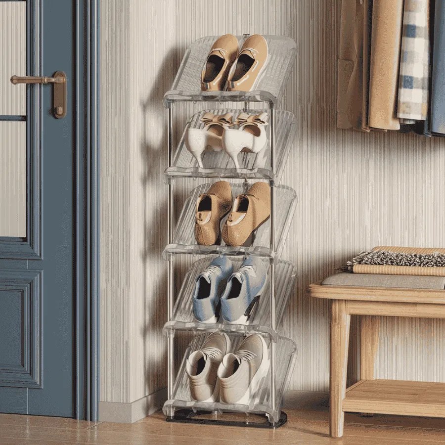 Sapateira com prateleiras inclinadas 24,5 x 28,4 x 102,5 cm cinzenta