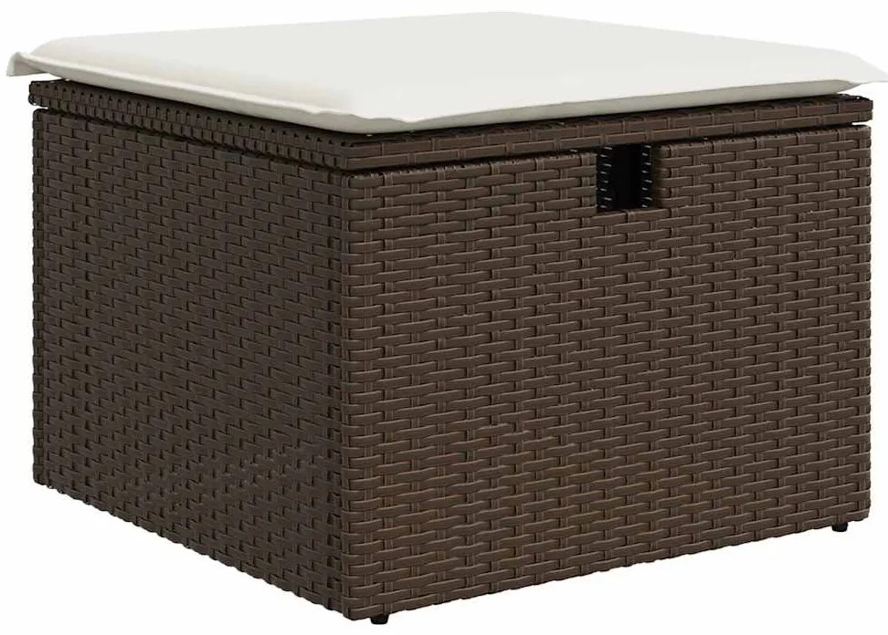 8 pcs conjunto sofás de jardim c/ almofadões vime PE castanho