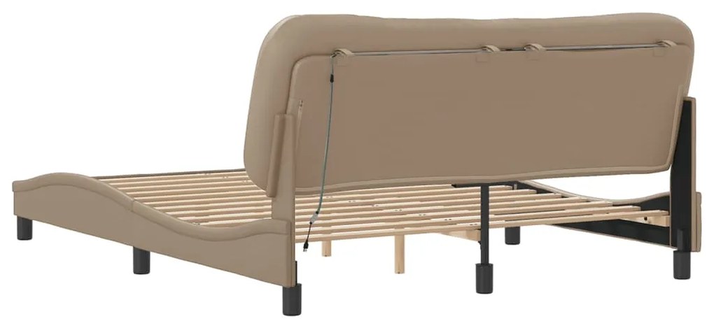 Estrutura cama c/ luzes LED 160x200 couro artificial cappuccino