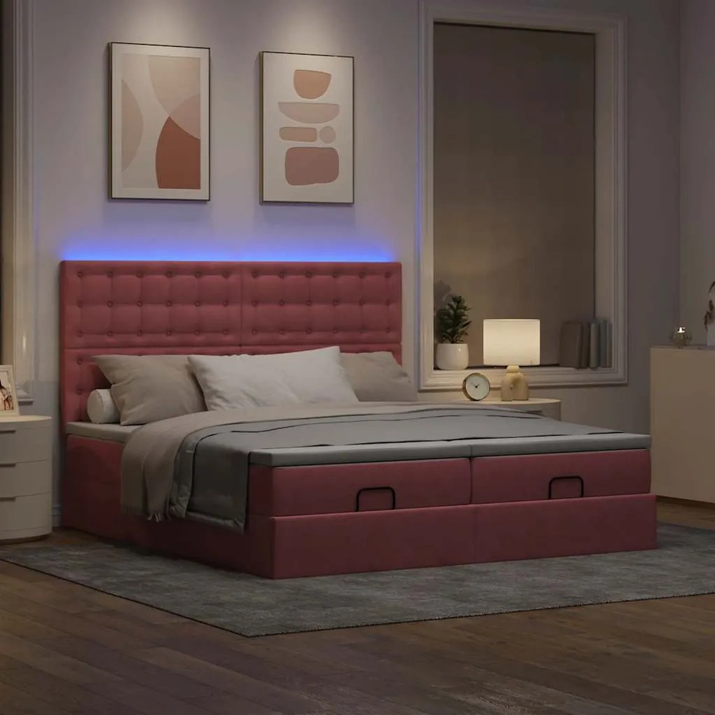 Estrutura de cama otomana com colchões 180x200 cm veludo rosa