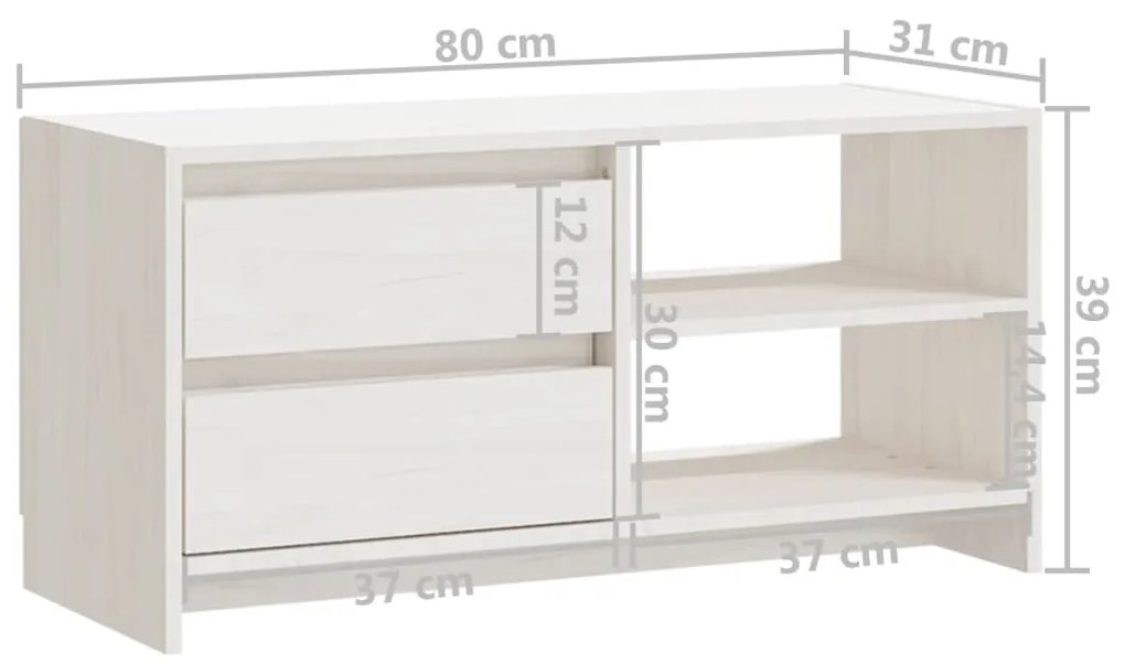 Móvel de TV 80x31x39 cm madeira de pinho maciça branco