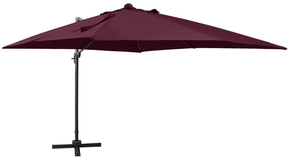 vidaXL Guarda-sol jardim cantilever c/ poste e luzes LED 300 cm bordô