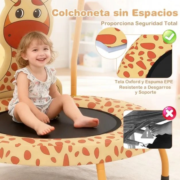 Mini trampolim girafa para crianças com alça acolchoada e capa de segurança em lona sem buracos para uso interno, de 3 a 6 anos Laranja