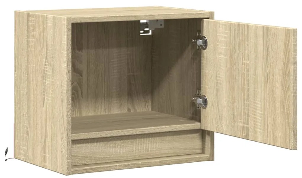 Mesa de cabeceira de parede com luzes LED carvalho sonoma
