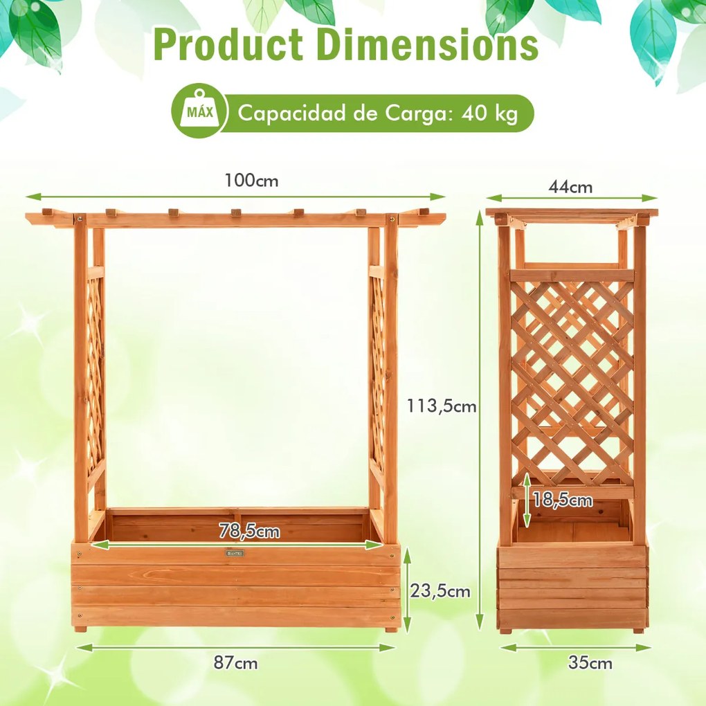 Floreira elevada com treliça para plantas em arco com orifícios de drenagem quintal jardim 100 x 44 x 113,5 cm
