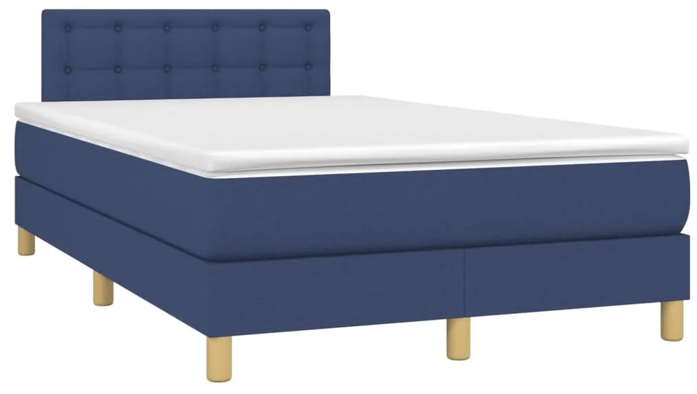 Cama box spring c/ colchão e LED 120x200 cm tecido azul