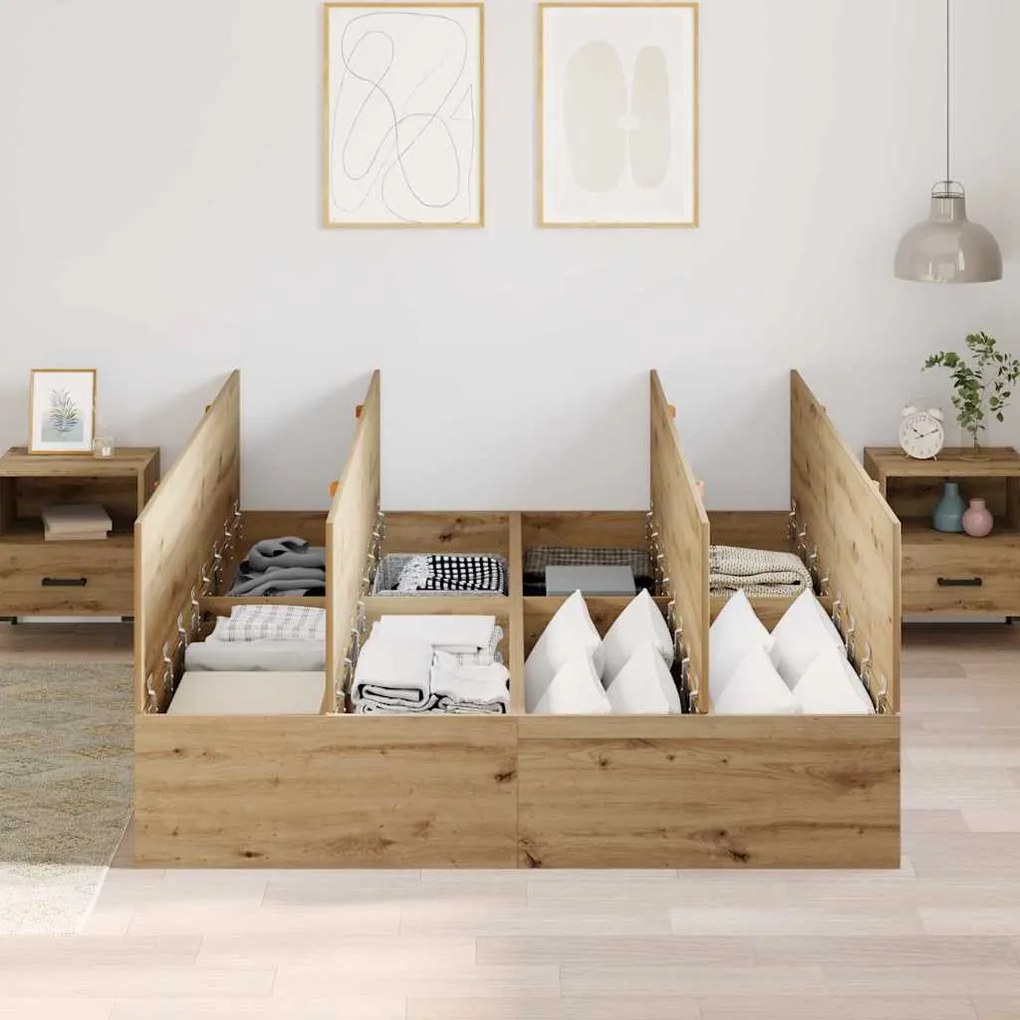 Cama com Estrutura de Armazenamento em Carvalho Artesanal 140 x 200 cm
