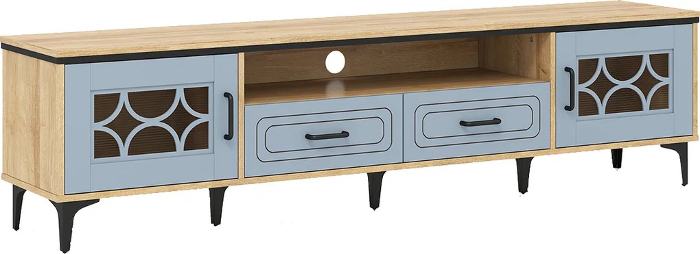 Móvel para TV de até 80 polegadas 180,5 x 35 x 46 cm com 2 gavetas, 2 compartimentos com porta e prateleira para sala de estar Natural