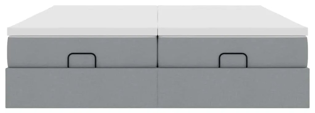 Estrutura de cama otomana com colchões tecido cinzento claro