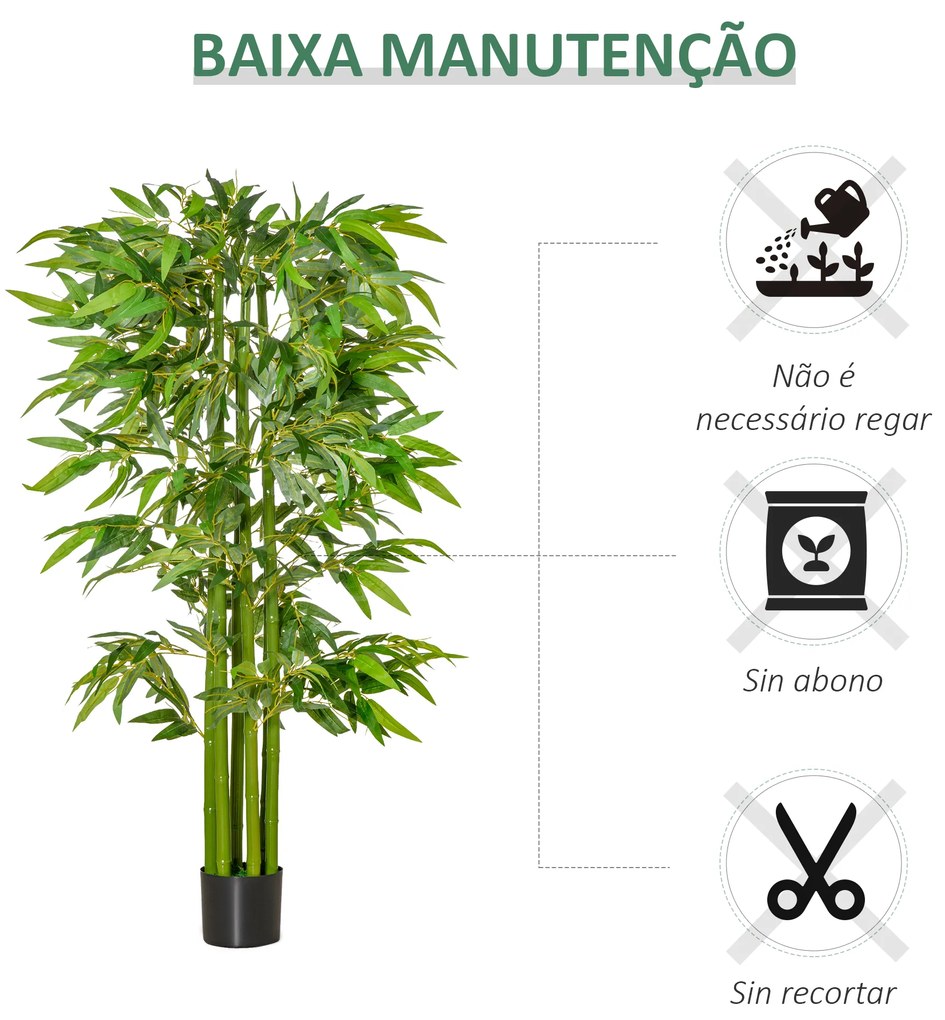 Planta Artificial 160 cm Bambu Artificial com 975 Folhas e Vaso Planta Artificial Decorativa para Interior e Exterior Verde