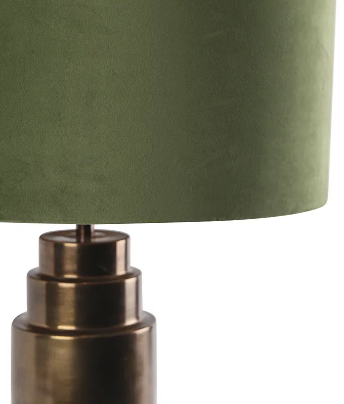 Candeeiro de mesa Art Deco bronze com abajur de veludo verde com dourado 50 cm - Bruut Art Deco